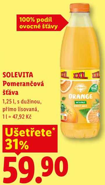 SOLEVITA Pomerančová šťáva, 1,25 l