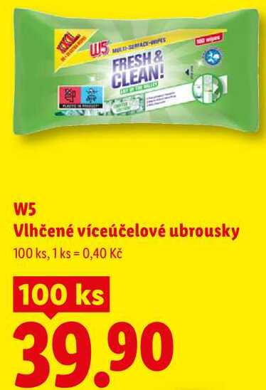 W5 Vlhčené víceúčelové ubrousky, 100 ks Lidl