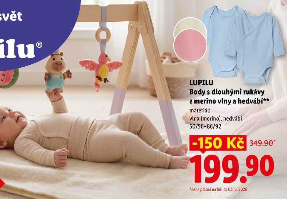 LUPILU Body s dlouhými rukávy z merino vlny a hedvábí