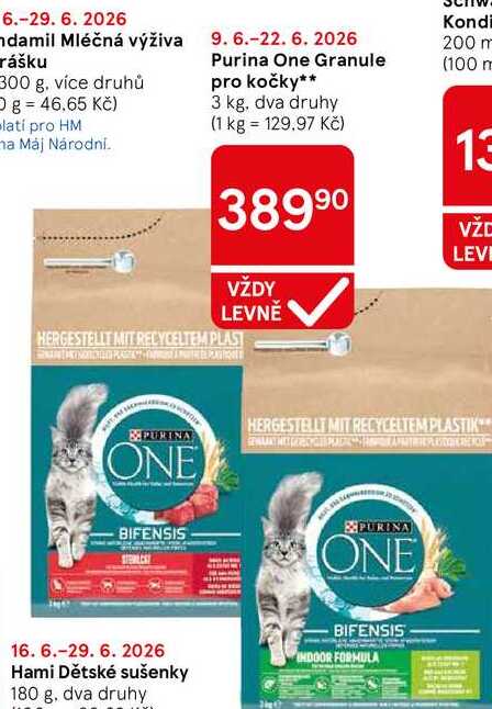 Purina One Granule pro kočky, 3 kg, dva druhy