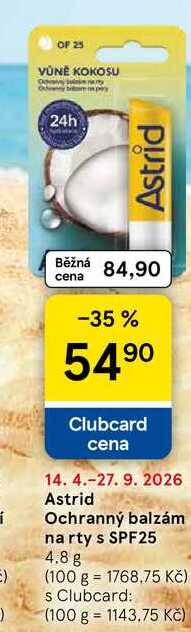 Astrid Ochranný balzám na rty s SPF25, 4.8 g Tesco