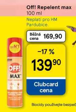 Off! Repelent max, 100 ml Tesco