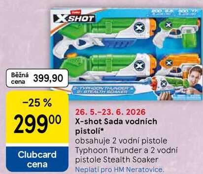 X-shot Sada vodních pistolí, obsahuje 2 vodní pistole Typhoon Thunder a 2 vodní pistole Stealth Tesco