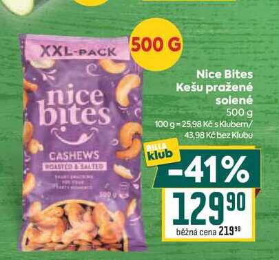 Nice Bites Kešu pražené solené 500 g 