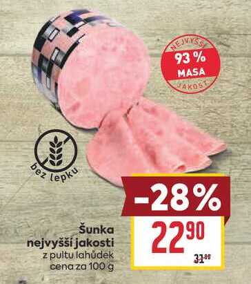 Šunka nejvyšší jakosti z pultu lahůdek cena za 100 g