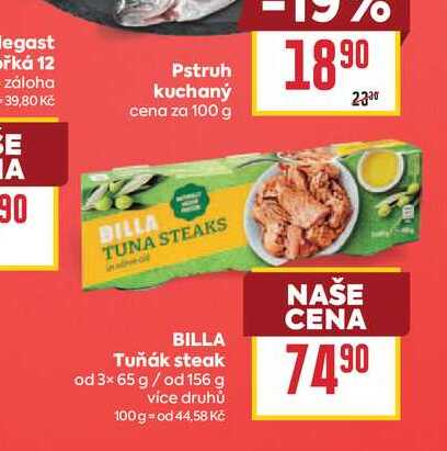 BILLA Tuňák steak od 3× 65 g/ od 156 g
