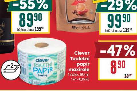 Clever Toaletní papír maxirole 1 role, 60 m BILLA