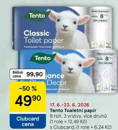 Tento Toaletní papír, 8 rolí. 3 vrstvy, více druhů
