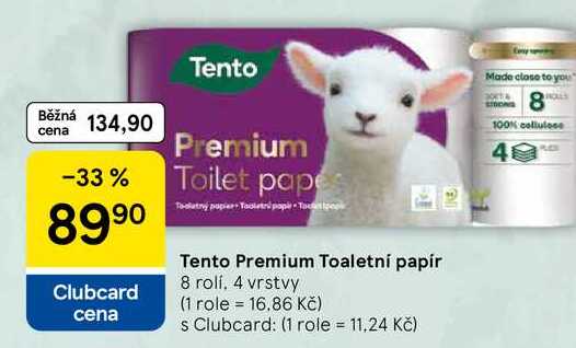 Tento Premium Toaletní papír, 8 rolí, 4 vrstvy Tesco