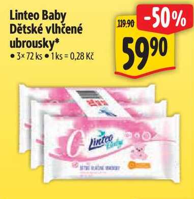 Linteo Baby Dětské vlhčené ubrousky, 3x 72 ks Albert