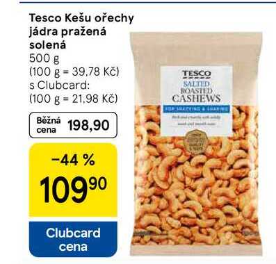 Tesco Kešu ořechy jádra pražená solená, 500 g