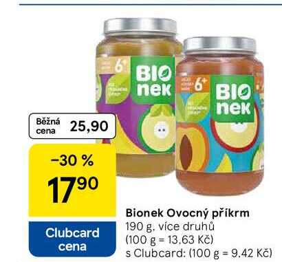 Bionek Ovocný příkrm, 190 g, více druhů Tesco