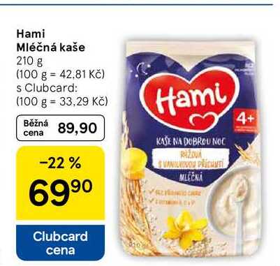 Hami Mléčná kaše, 210 g Tesco