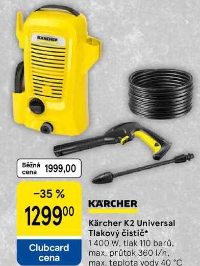 Kärcher K2 Universal Tlakový čistič, 1400 W, tlak 110 barů. max. průtok 360 1/h. max, teplota vody 40 °C