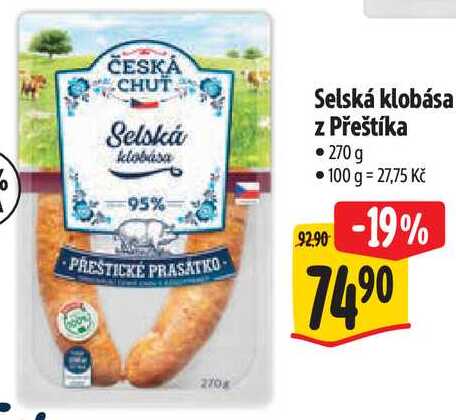Selská klobása z Přeštíka, 270 g