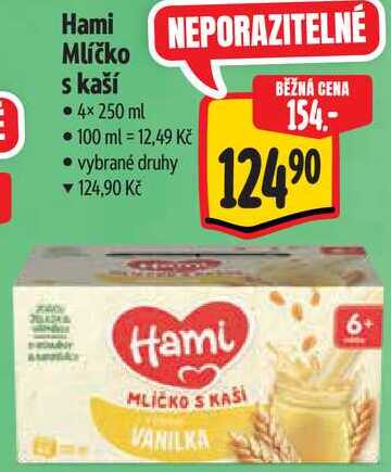 Hami Mlíčko s kaší, 4x 250 ml Albert