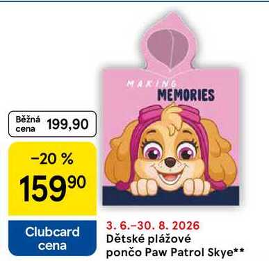 Dětské plážové pončo Paw Patrol Skye Tesco